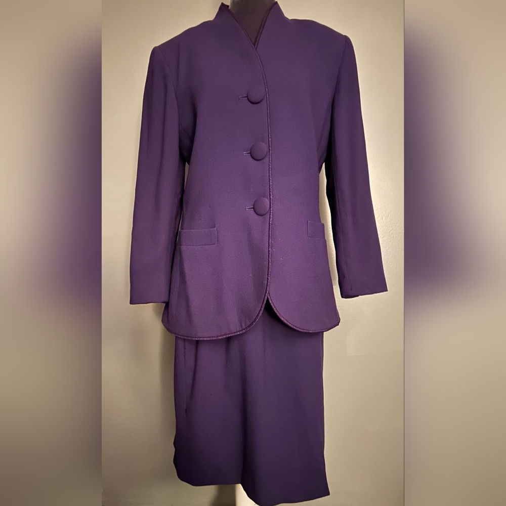 Vintage Ann Taylor Studio Purple Skirt Suit, 100% wool, Size 10